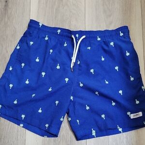 Trunks Blue Swim Shorts with Green Palm Tree Pattern Boys XL